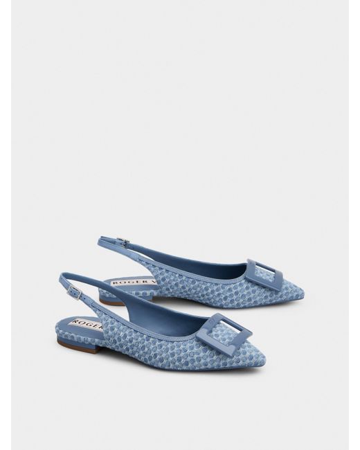 Roger Vivier Blue Gommettine Slingback Ballerinas