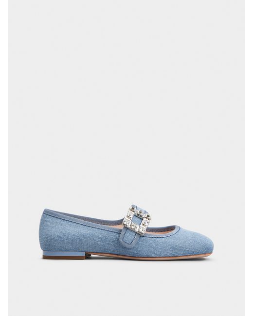 Roger Vivier Blue Très Vivier Strass Buckle Ballerinas In Denim