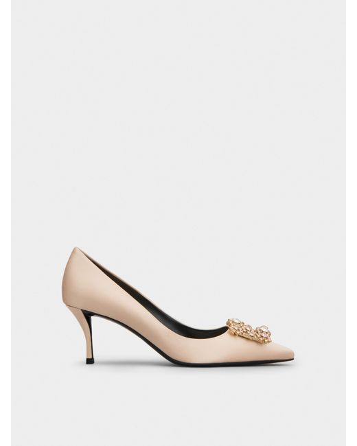 Roger Vivier Pink Flower Crystal-embellished Satin Pumps