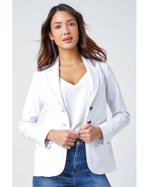 Roman White Stretch Button Detail Blazer