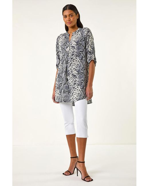 Roman Gray Snake Print V-Neck Top