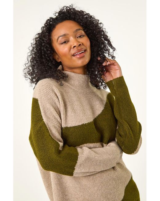 Roman Petite Green Colour Block Knit Jumper