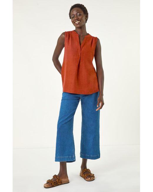 Roman Red V-Neck Front Pleat Vest Top