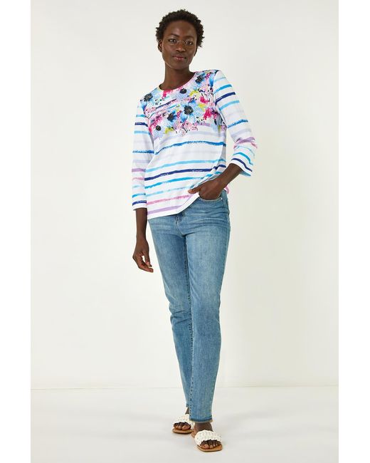 Roman Gray Floral Stripe Hotfix Top