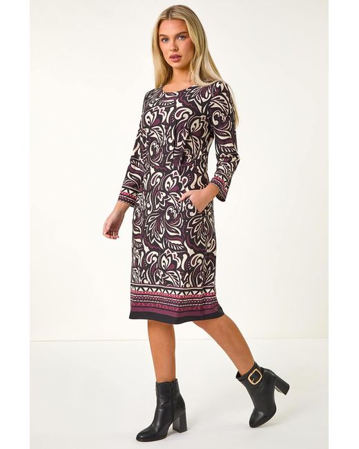 Roman Petite Multicolor Abstract Print Stretch Pocket Dress