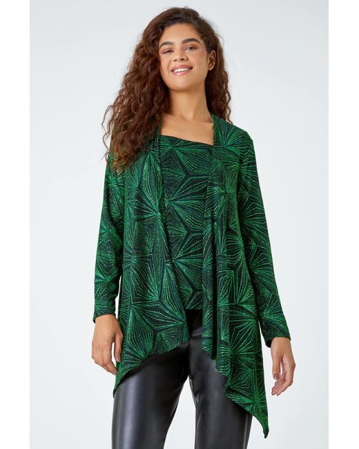 Roman Green Geometric Sparkle Embellished Kimono