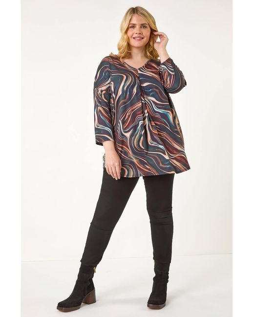Roman Curve Natural V-Neck Pleat Front Tunic