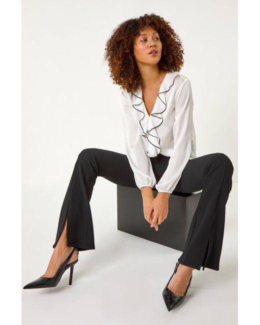 Roman Black Stretch Split Flare Trousers