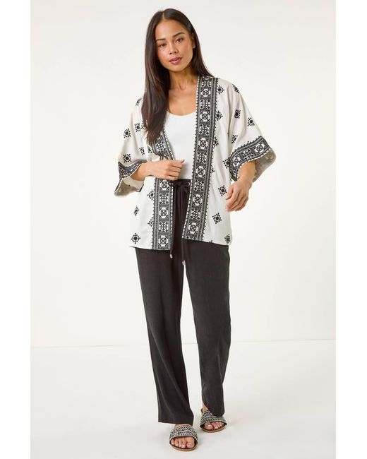 Roman Petite Gray Abstract Embroidered Kimono