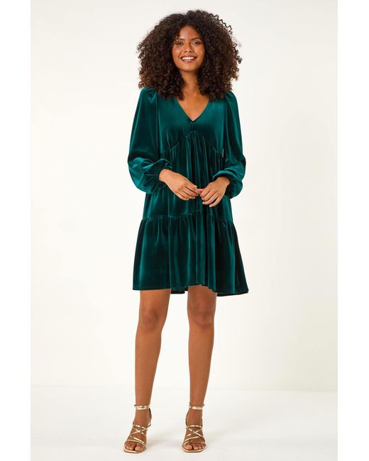 D.u.s.k Green Velvet V-Neck Mini Dress
