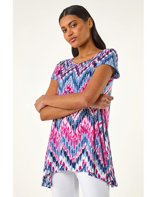 Roman White Abstract Chevron Tunic Top