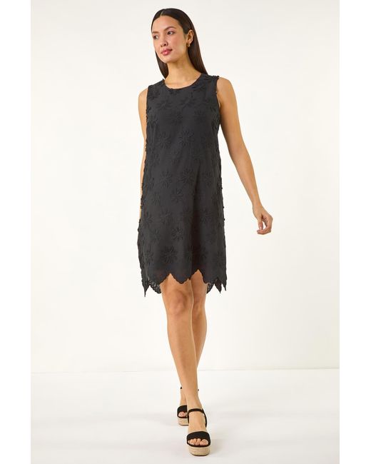 Roman Black Flower Embroidered Shift Dress