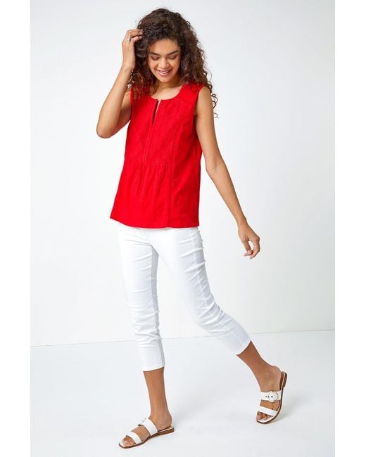 Roman Embroidered V-Neck Peplum Cotton Vest