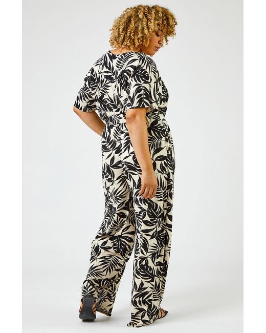 Roman Curve Black Tropical Print Jumpsuit