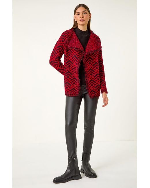 Roman Geometric Fringe Collared Cardigan