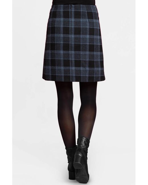Roman Blue Check Print Zip Pocket A Line Skirt
