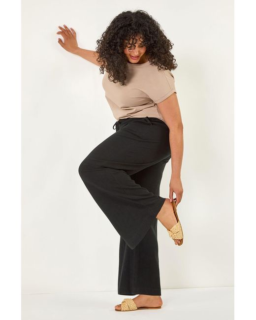 Roman Curve Black Linen Mix Trousers