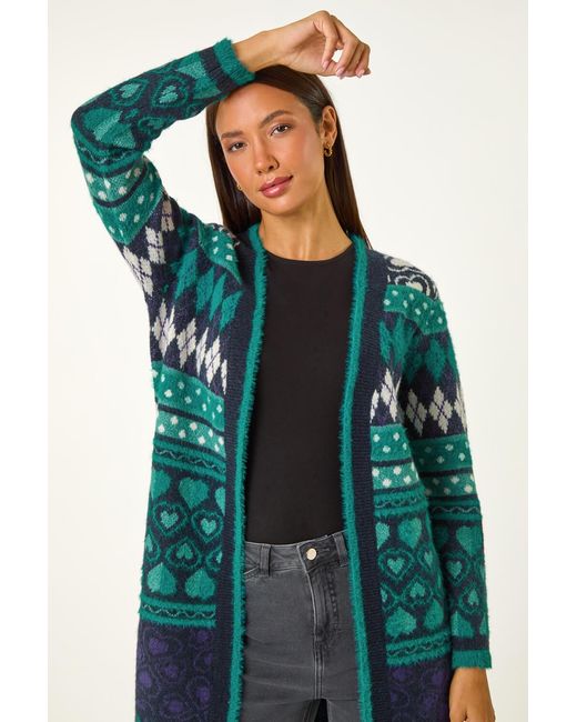 Roman Green Fairisle Heart Pattern Cardigan
