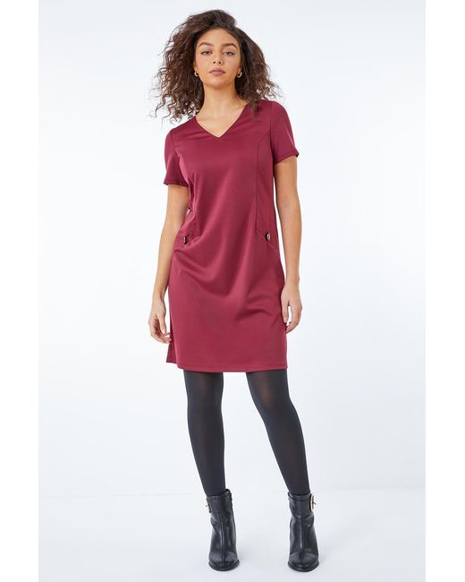 Roman Petite Red Pocket Tunic Dress