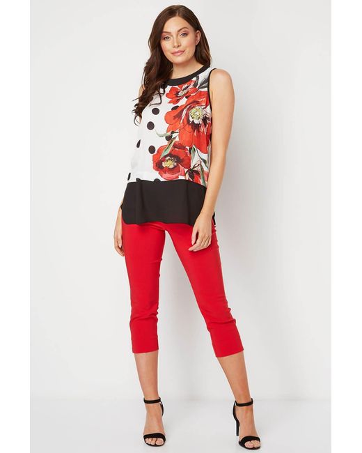 Roman Red Contrast Layer Spot Floral Top