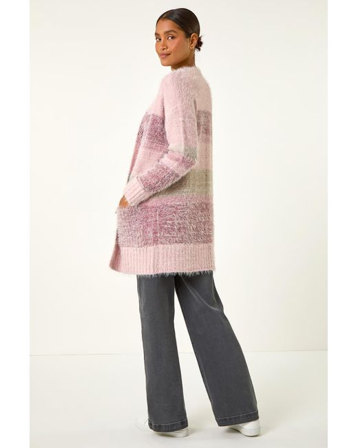 Roman Pink Fluffy Stripe Pocket Cardigan