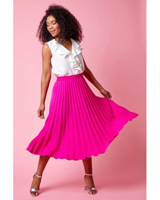 Roman Pink Petite Pleated Stretch Midi Skirt
