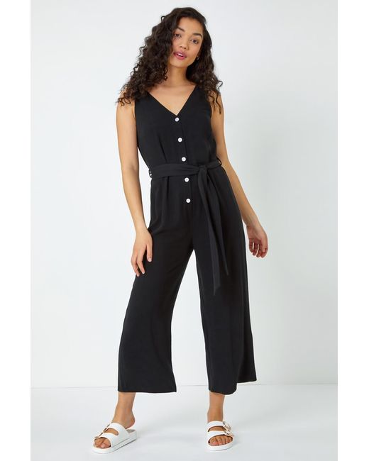 D.u.s.k Brown Sleeveless Linen Blend Jumpsuit