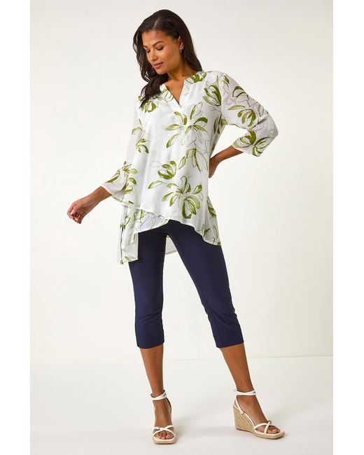 Roman Multicolor Floral Print Wrapped Hem Top