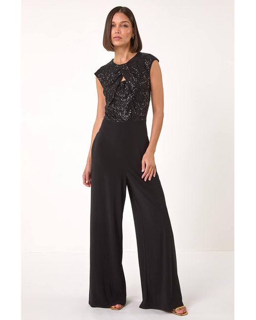 Roman Blue Sequin Twist Front Jumpsuit