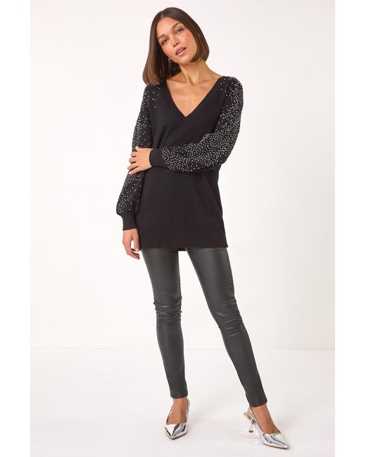 Roman Black V-Neck Boyfriend Hotfix Jumper