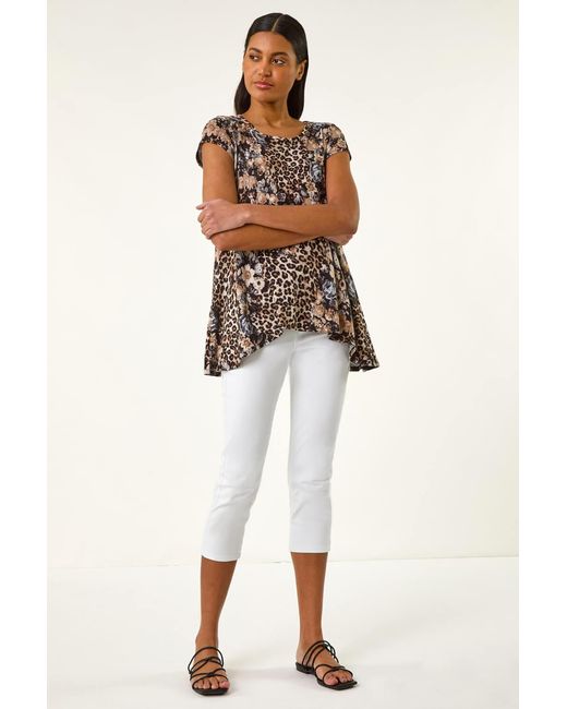 Roman Brown Animal Print Hanky Hem Tunic Top
