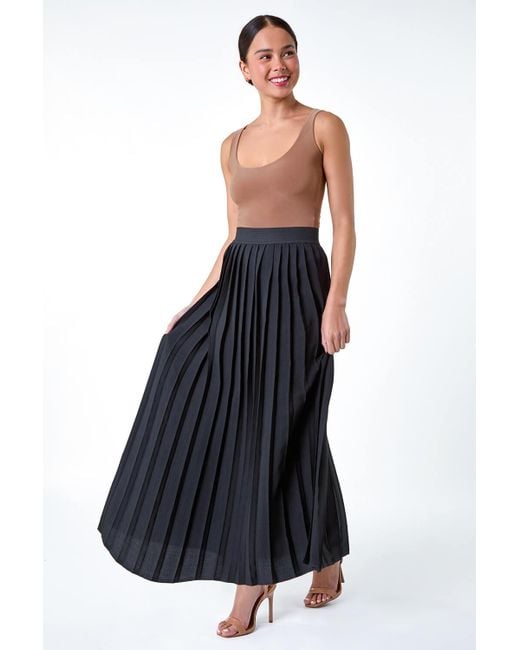 Roman Black Petite Plain Pleated Maxi Skirt