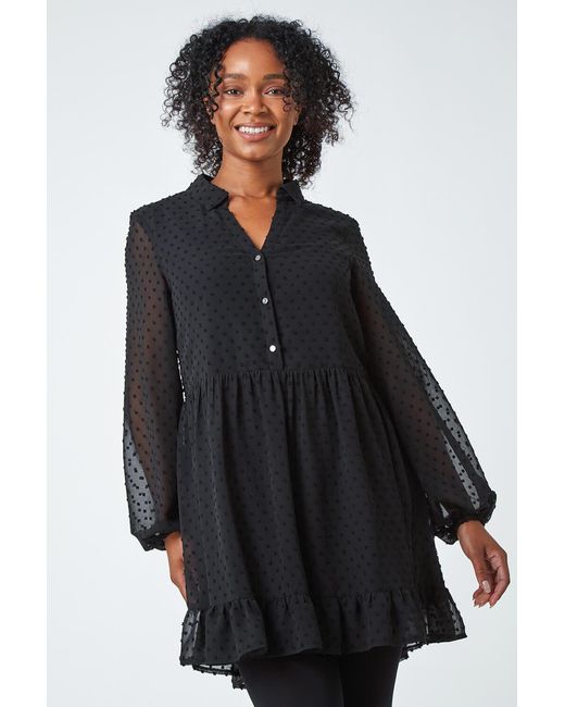 Roman Petite Black Textured Spot Chiffon Tiered Dress