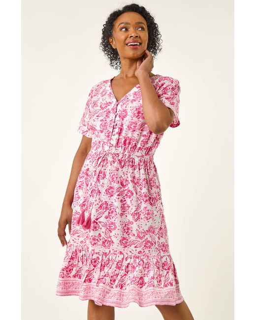 Roman Petite Pink Floral Print Tiered Dress