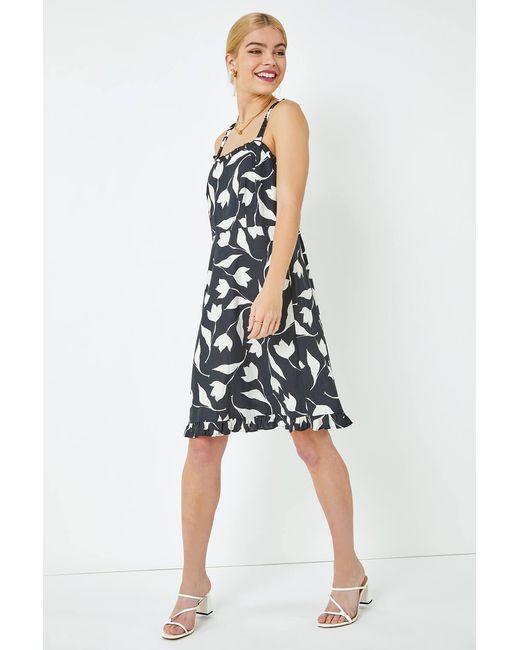 D.u.s.k White Sleeveless Floral Frill Hem Dress