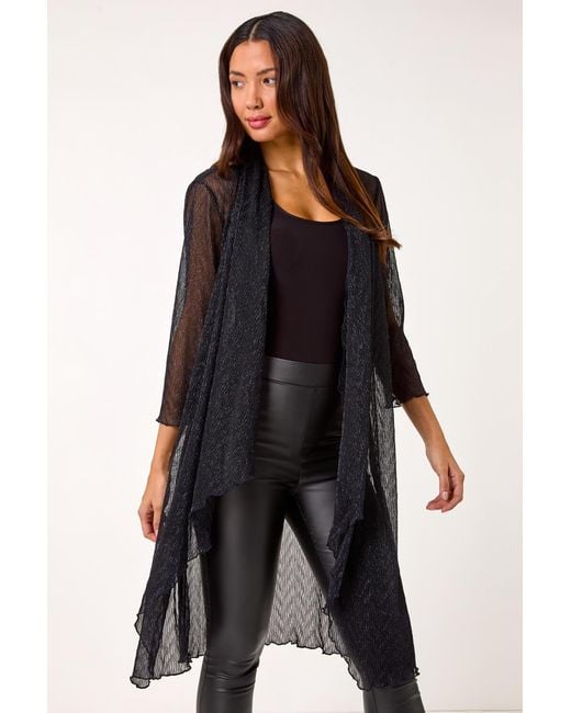 Roman Black Shimmer Plisse Longline Kimono