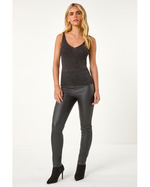 Roman Petite Black Ribbed Shimmer Knit Vest