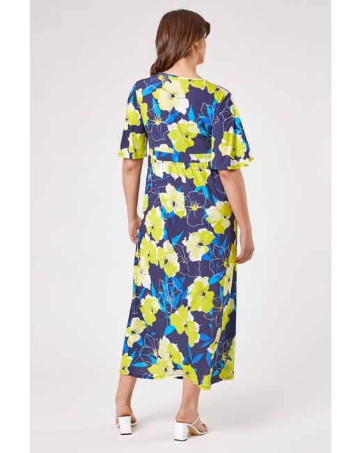 Roman Curve Multicolor Floral Print Wrap Dress