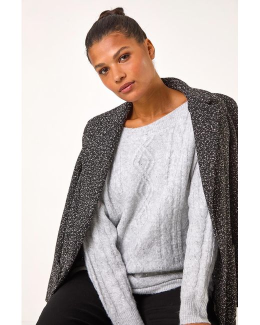 Roman White Sequin Cable Knit Jumper