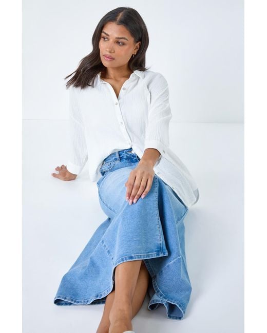 Roman Blue Cotton Blend Denim Maxi Skirt