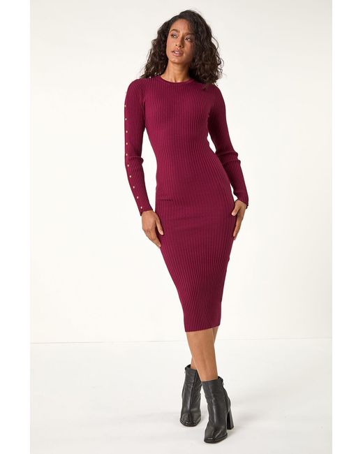 D.u.s.k Red Stud Detail Knit Bodycon Dress