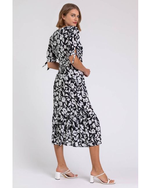 Roman Black Tiered Floral Print Wrap Dress