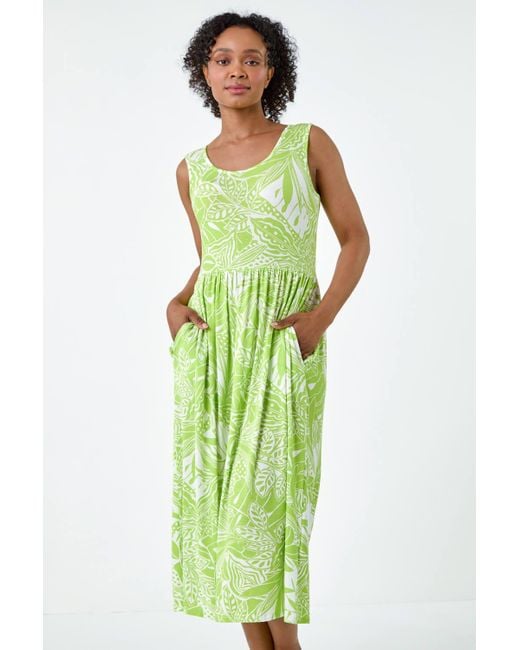 Roman Green Originals Petite Tropical Stretch Jersey Pocket Dress