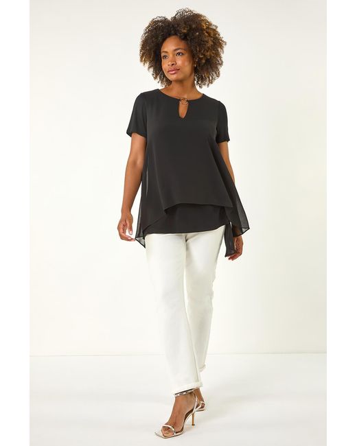 Roman Black Ring Front Chiffon Overlay Top