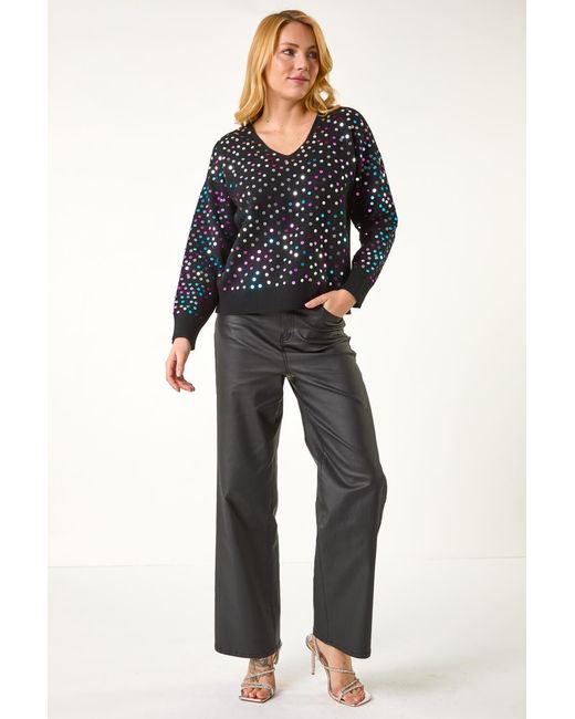 D.u.s.k Black Sequin V-Neck Knit Jumper