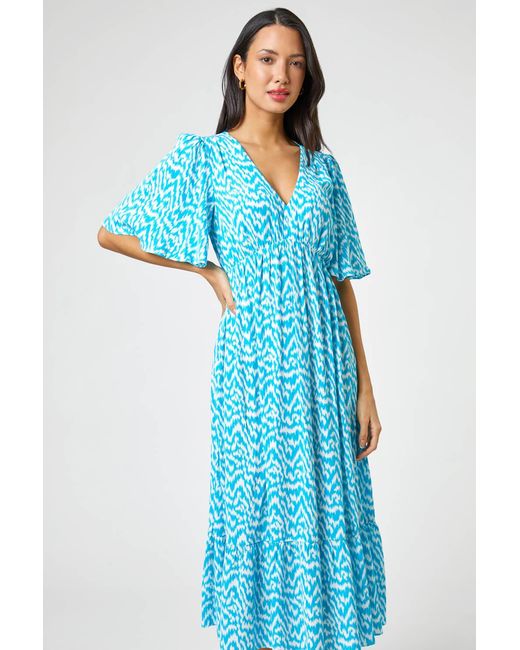 Roman Blue Zig Zag Tiered Maxi Dress