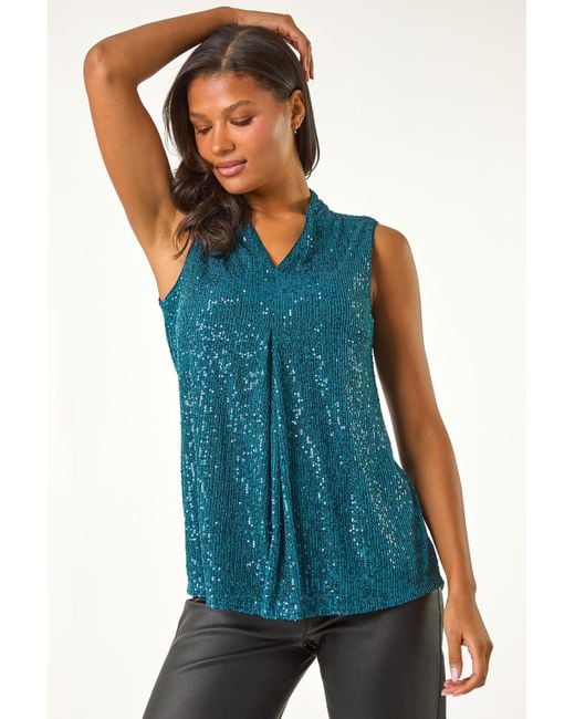 Roman Blue Sequin Front Pleat Vest