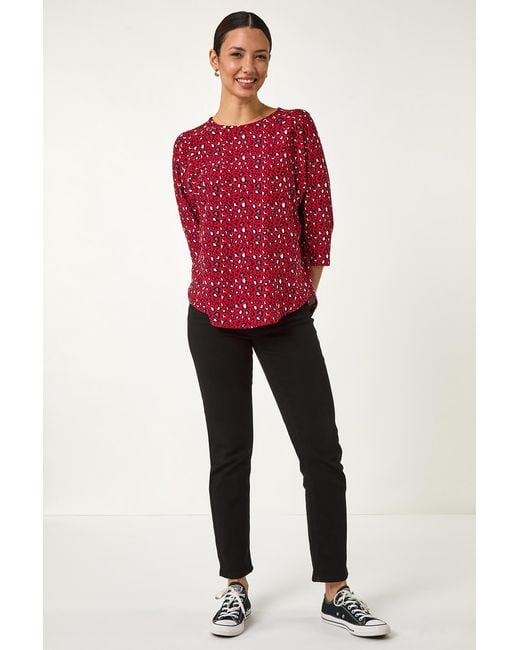 Roman Red Animal Print Raglan Sleeve Stretch Top