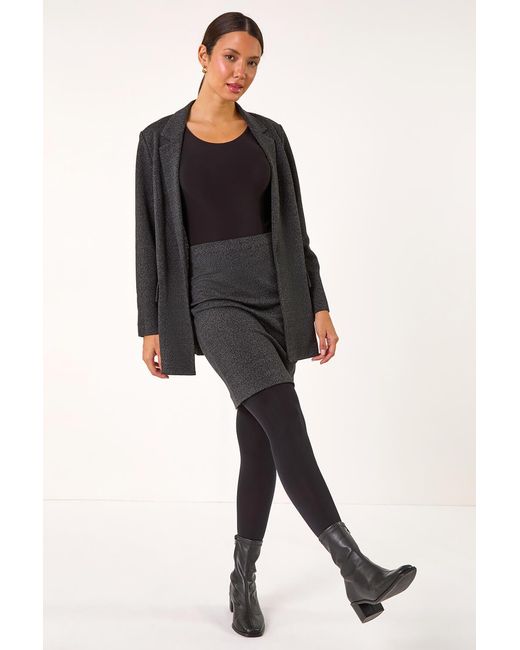 Roman Black Smart Textured Stretch Skirt
