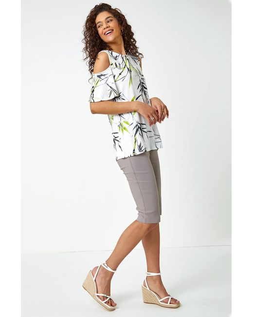 Roman Multicolor Elastic Waist Knee Length Stretch Shorts